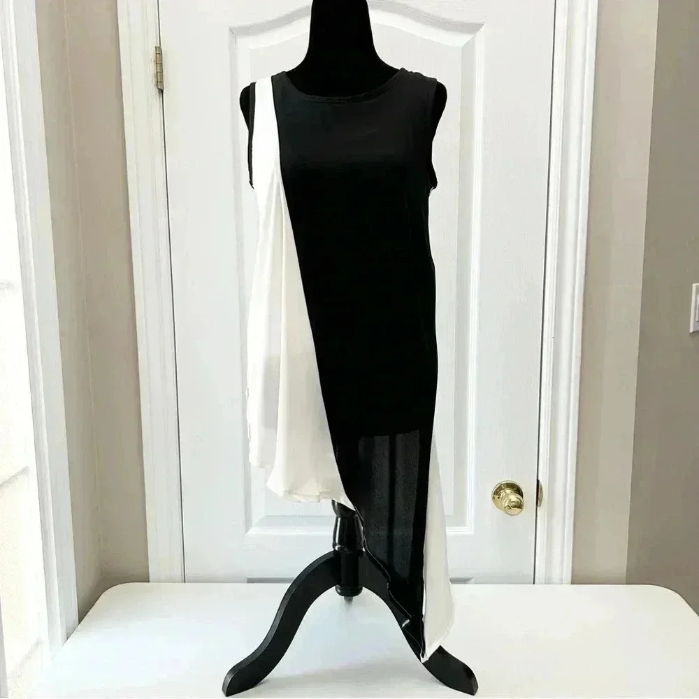 Ricki’s Blouse Sheer Sleeveless Asymmetric Flowy Top Black White Size Small - Picture 14 of 14